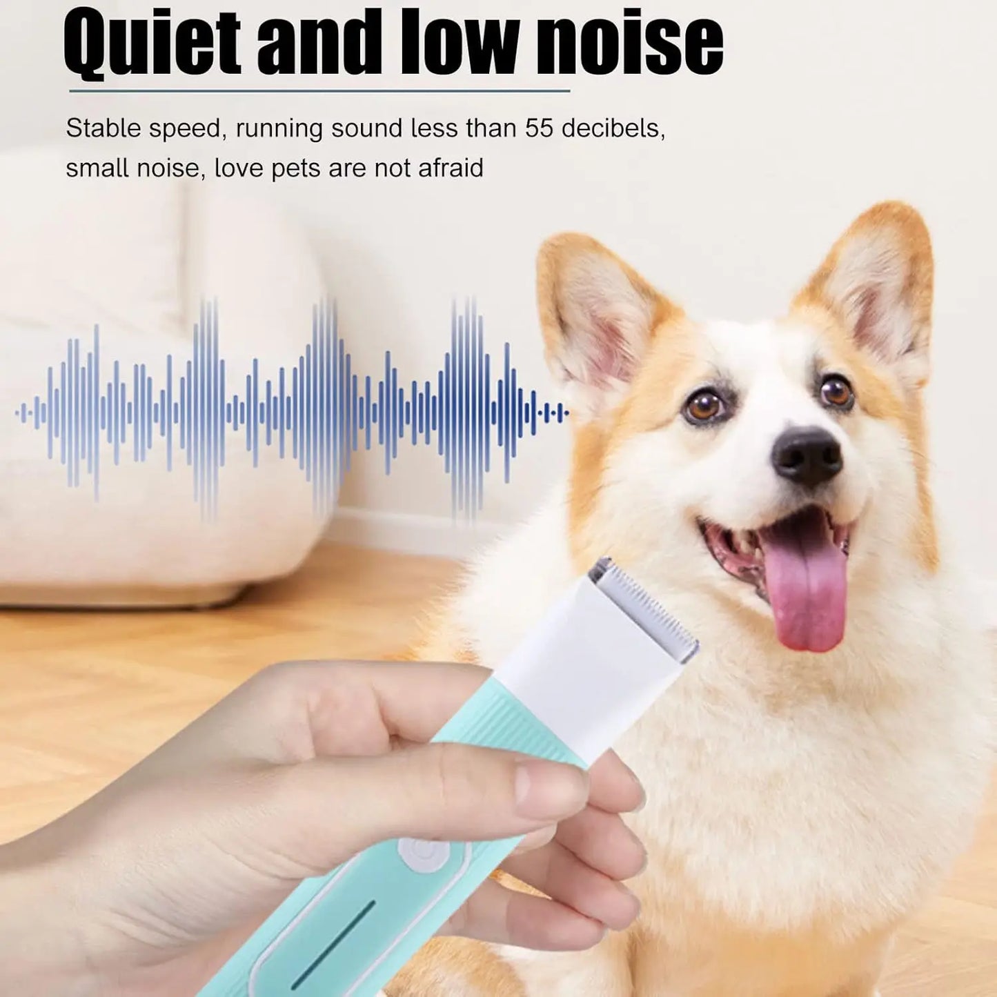 Professional Dog Cat Clippers Kit - 4-in-1 Quiet Grooming Trimmer with Washable Blade & Paw Comb, Rechargeable Pet Hair Clipper