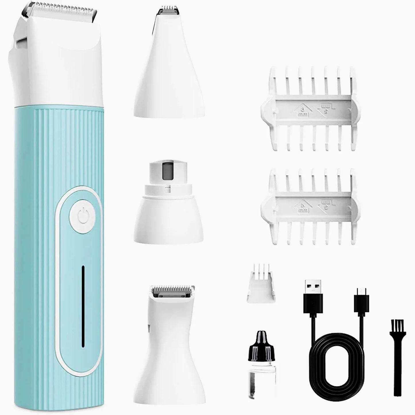 Professional Dog Cat Clippers Kit - 4-in-1 Quiet Grooming Trimmer with Washable Blade & Paw Comb, Rechargeable Pet Hair Clipper