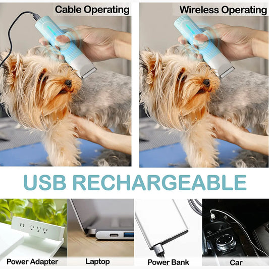 Professional Dog Cat Clippers Kit - 4-in-1 Quiet Grooming Trimmer with Washable Blade & Paw Comb, Rechargeable Pet Hair Clipper