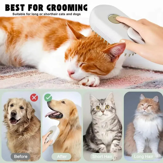Steam Brush Cat Brush Cats Vaporizer Pet Hair Brush Remover Pets Cleaning Steamy Spray Massage Comb 3in1 Grooming Supplies