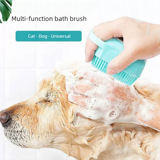 Dog Bathing Brush Pet Massage Brush Shampoo Dispenser Soft Silicone Brush Rubber Bristle for Dogs and Cats Shower Grooming Tool