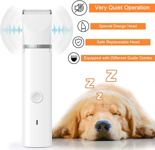 Dog&Cat lippers Grooming Kit Hair Clipper Low Noise Paw Trimmer Rechargeable Cordless Quiet Nail Grinder Shaver For  Pets